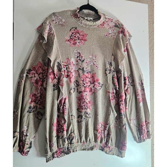 Plus 3X Floral Flowy Spring Sweater Top Womens Coral Colorful Balloon Sleeves - Picture 7 of 9